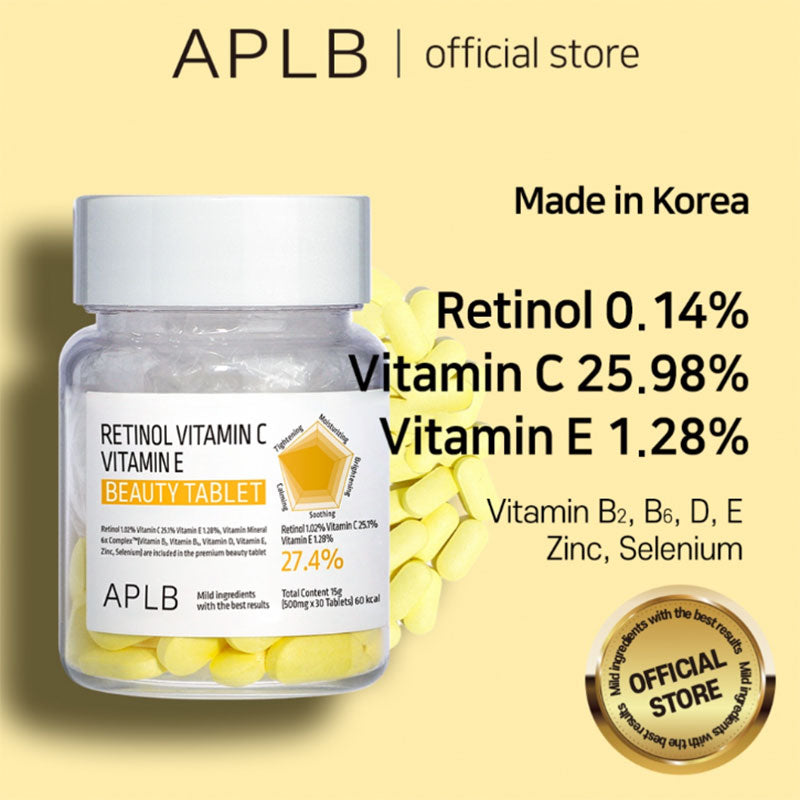APLB Retinol Vitamin C Vitamin E Beauty Tablet 500mg x 30 Tablets