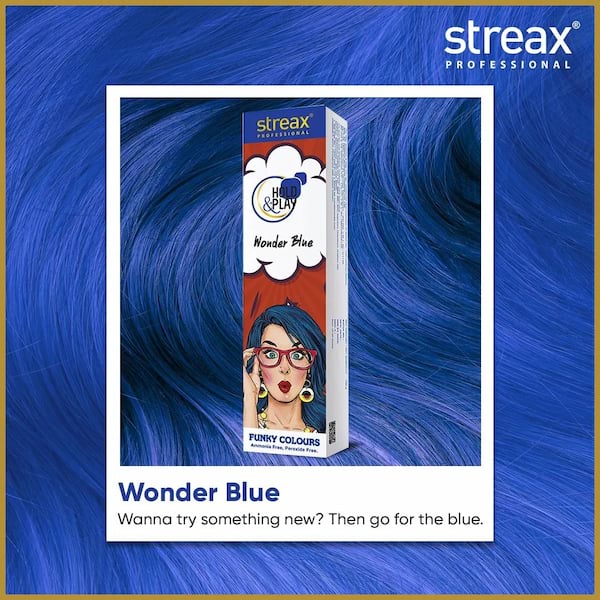 Streax Professional Hold and Play Funky Hair Colour - Wonder Blue