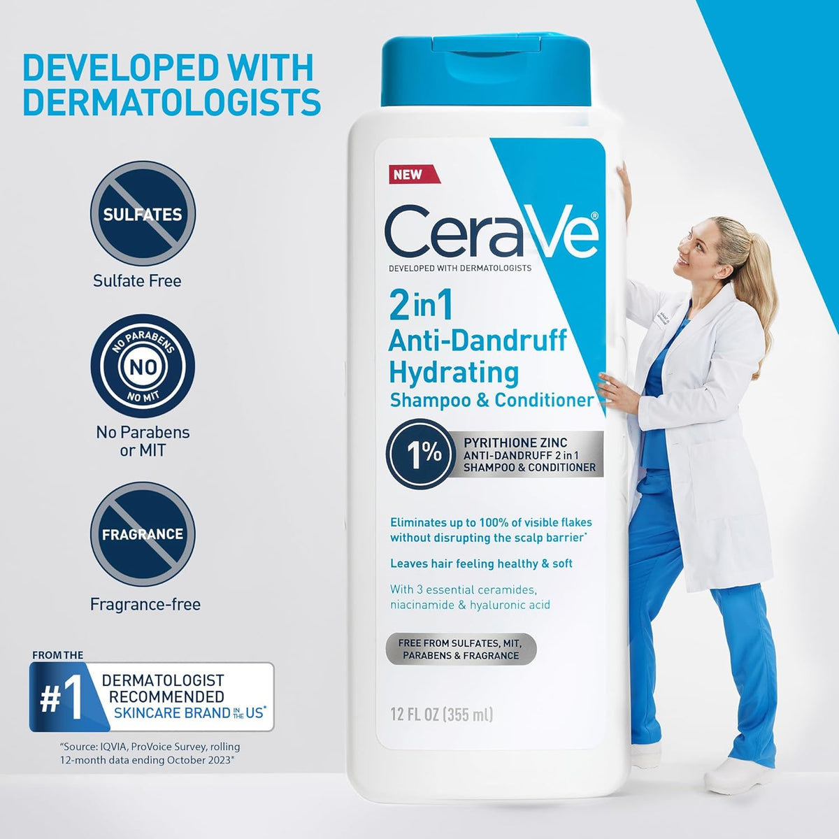 CeraVe 2-in-1 Anti-Dandruff Antipelliulaire Shampoo and Conditioner – 355ml