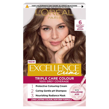 L’Oréal Paris Excellence Creme Permanent Hair Dye 100% Grey Coverage (UK) 6 Natural Light Brown