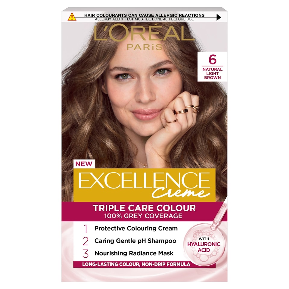 L’Oréal Paris Excellence Creme Permanent Hair Dye 100% Grey Coverage (UK) 6 Natural Light Brown