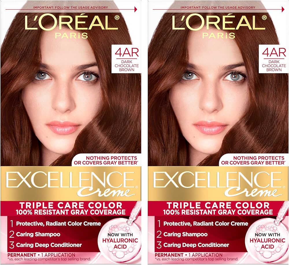Loreal Paris Excellence Creme Permanent Triple Care Hair Color, 4AR Dark Chocolate Brown