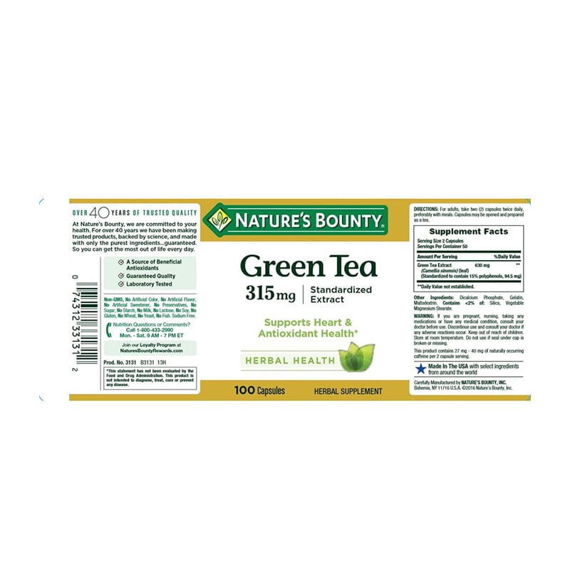 Nature’s Bounty Green Tea Extract 315mg