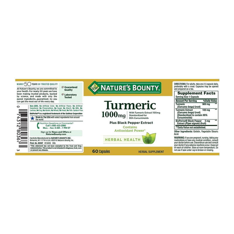 Nature’s Bounty Turmeric 1000mg Plus Black Pepper Extract