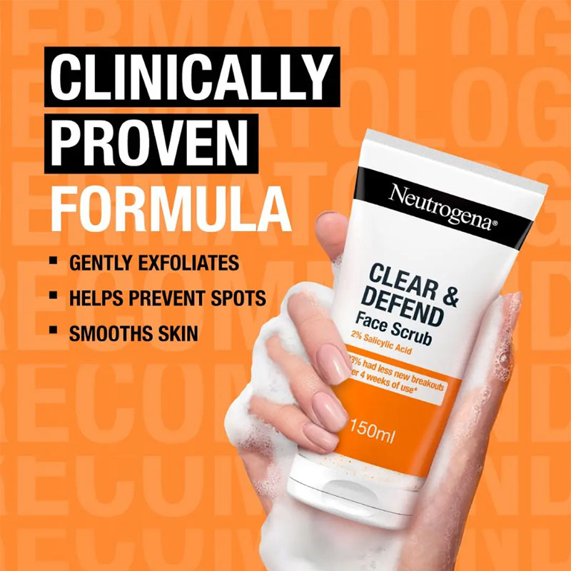 Neutrogena Clear & Defend 2% Salicylic Acid Face Scrub – 150ml