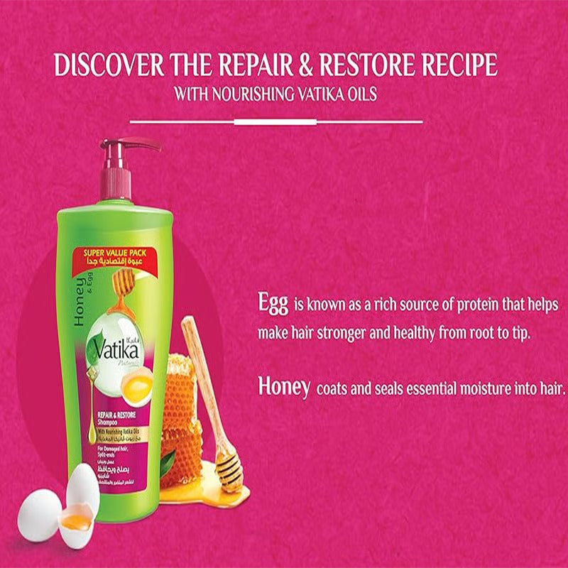 Vatika Honey & Egg Repair & Restore Shampoo for Damaged Hair 1000ml