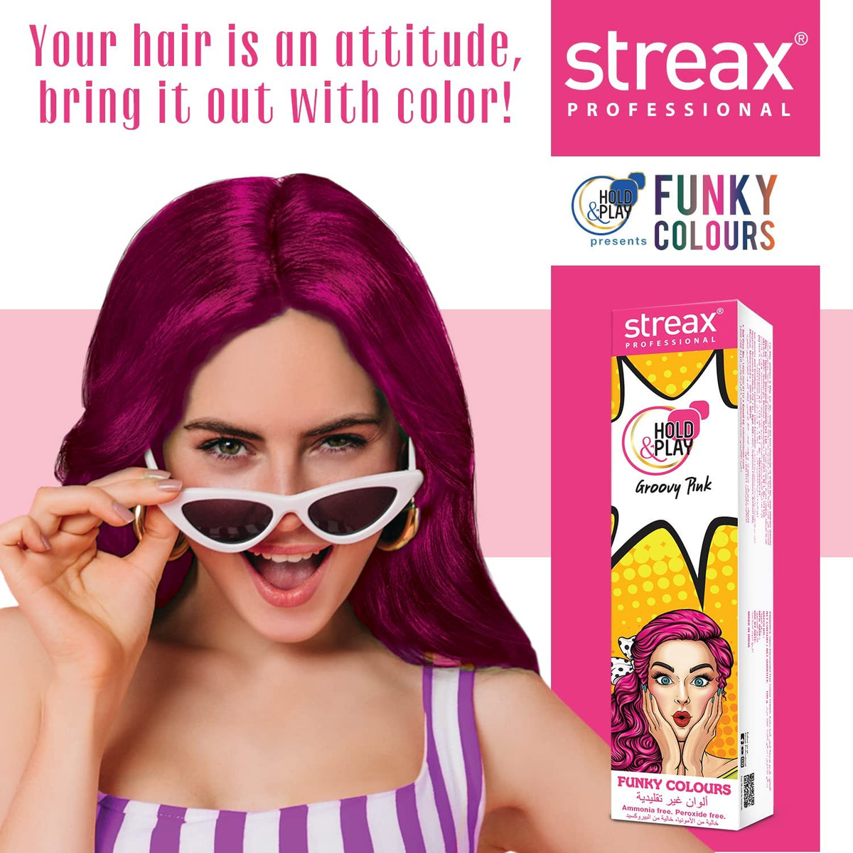 Streax Professional Hold and Play Funky Hair Colour (Groovy Pink) 100g