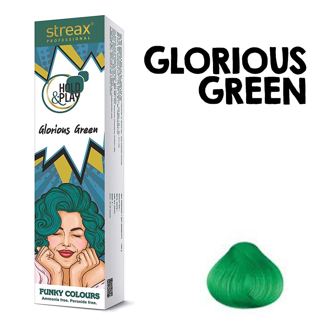 Streax Professional Hold and Play Funky Hair Colour (Glorious Green) 100 gm