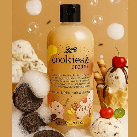 Boots Cookies & Cream Shower Gel, Bubble Bath & Shampoo 500ml