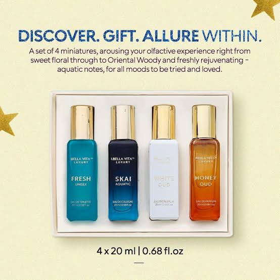 Bella Vita Organic Unisex Luxury Perfume Gift Set 4x20 ML For Men & Women
