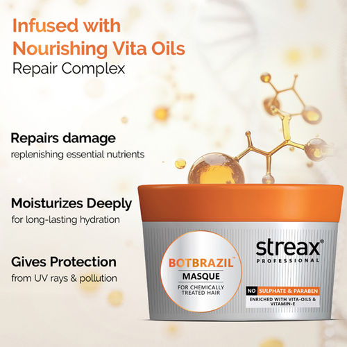 Streax Professional BotBrazil Hair Masque for Chemically Treated Hair with Vita Oils & Vitamin E (200 ml)