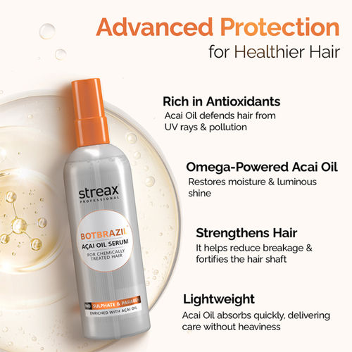 Streax Professional BotBrazil Acai Oil Hair Serum for Chemically Treated Hair (100 ml)