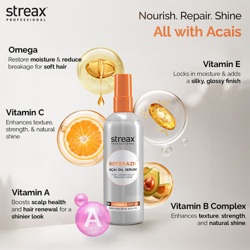 Streax Professional BotBrazil Acai Oil Hair Serum for Chemically Treated Hair (100 ml)
