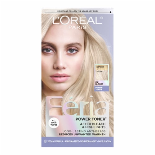LOreal Paris Feria Long-Lasting Anti Brass Power Hair Toner, Ammonia Free Demi Permanent Hair Color, Ice Blonde Hair Toner