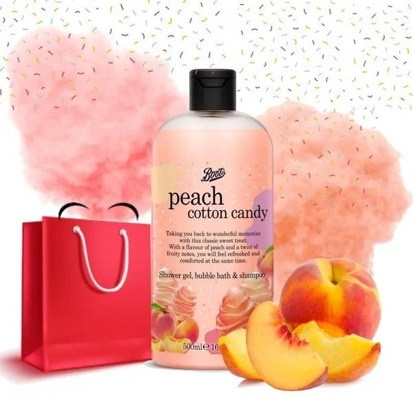 Boots Peach Cotton Candy Shower Gel, Bubble Bath & Shampoo 500ml