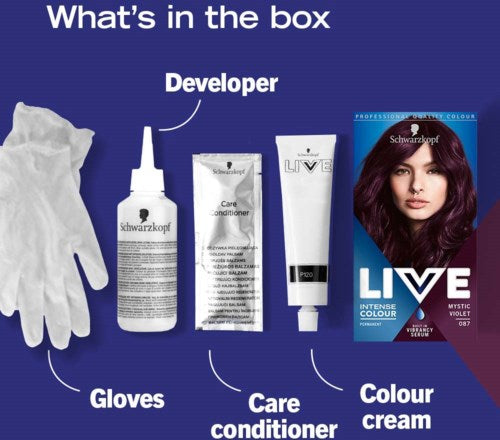 Schwarzkopf LIVE Intense Colour, Long Lasting Permanent Purple Hair Dye, With Built-In Vibrancy Serum, Up To 70% Grey Coverage, Mystic Violet 087