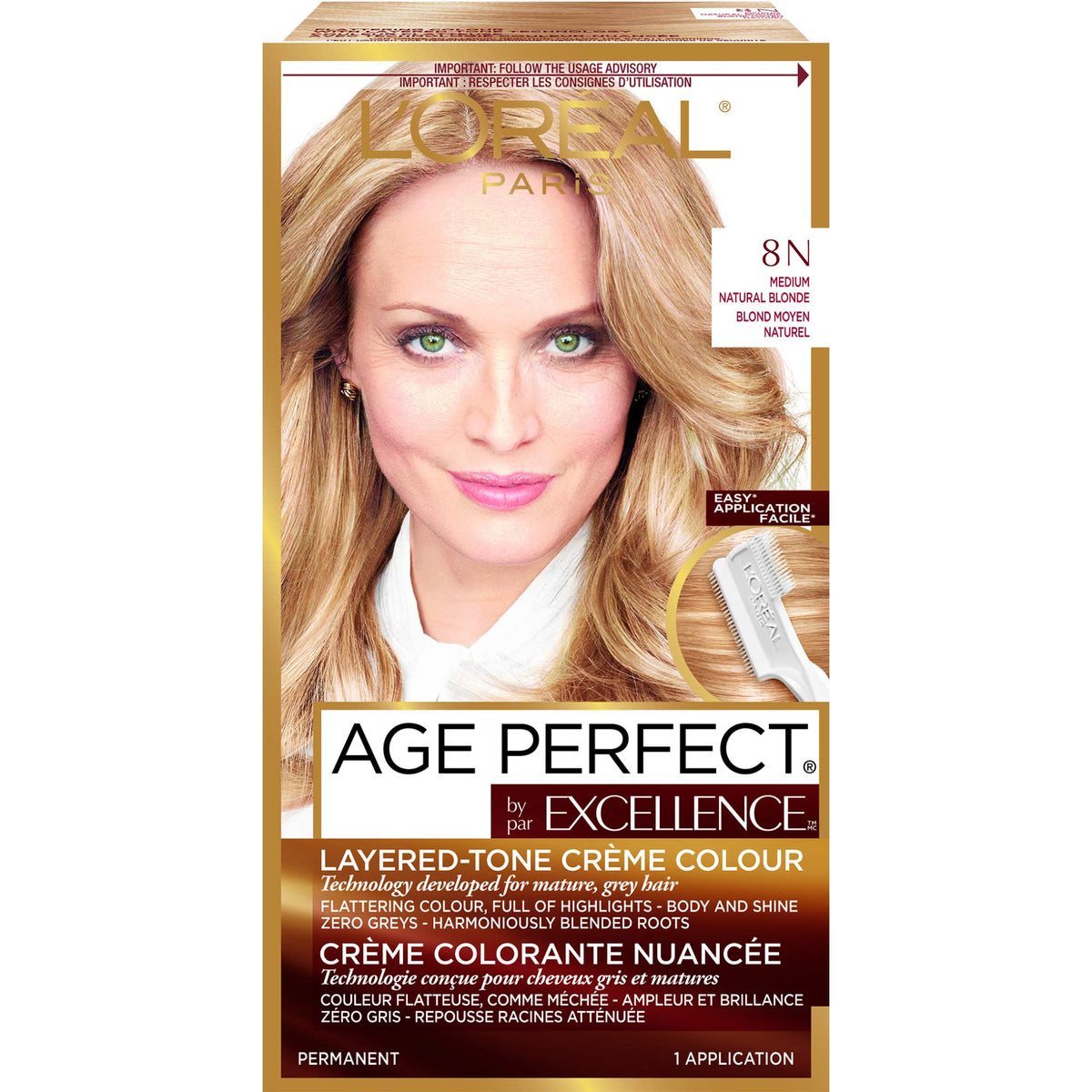 L'Oreal Paris Excellence Age Perfect Layered Tone Flattering Color, 8N Medium Natural Blonde