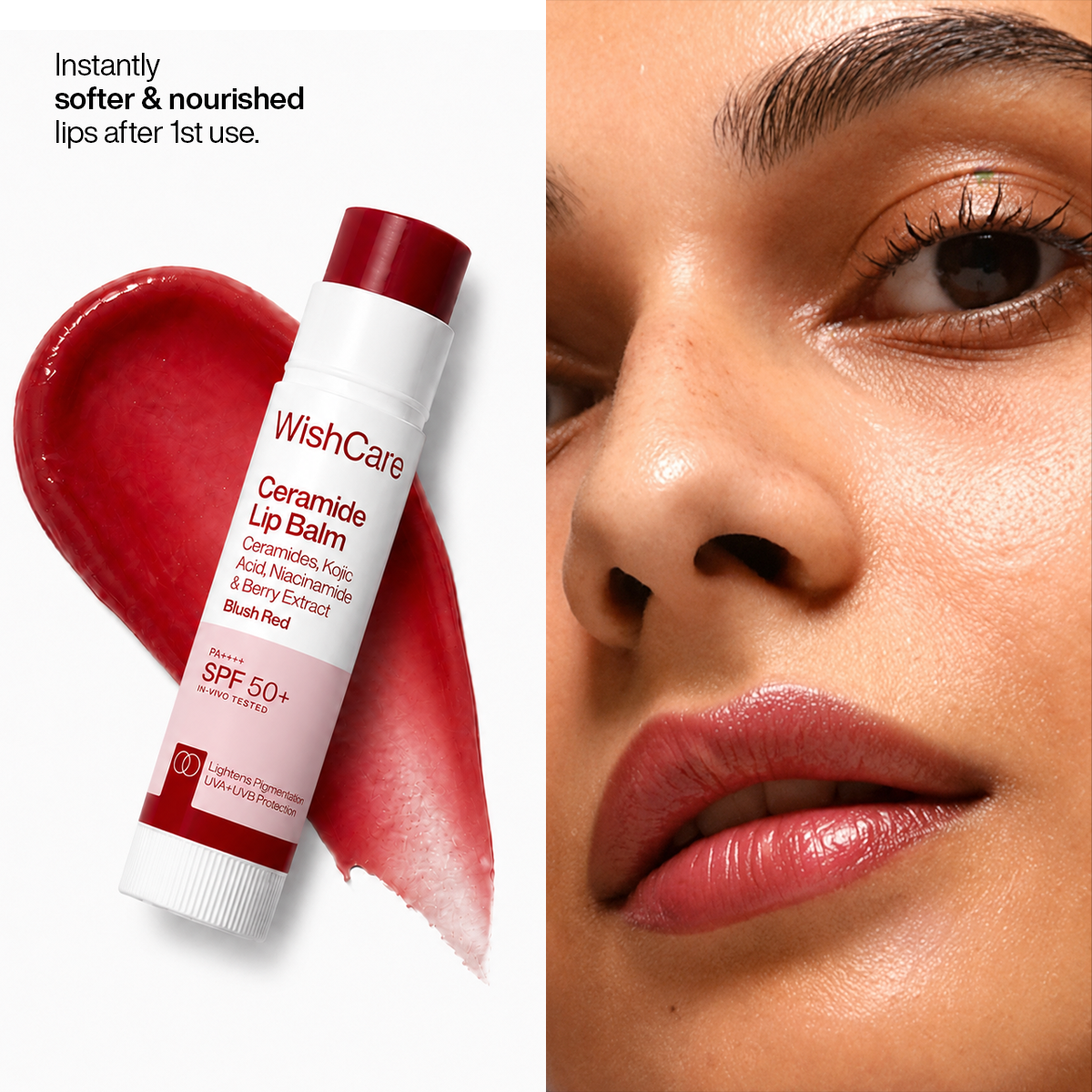 WishCare Ceramide Lip Balm with SPF 50 PA++++ (Blush Red)