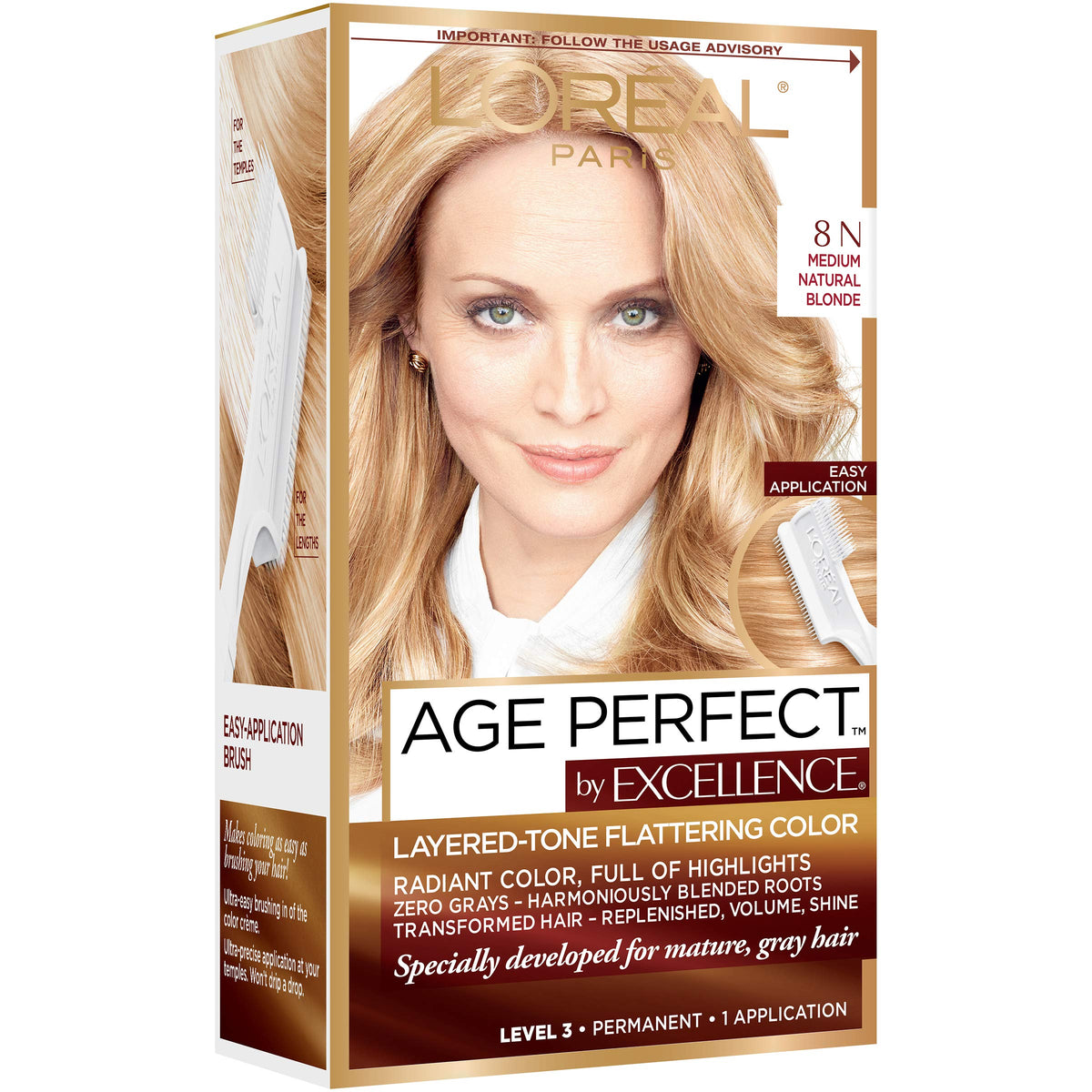 L'Oreal Paris Excellence Age Perfect Layered Tone Flattering Color, 8N Medium Natural Blonde