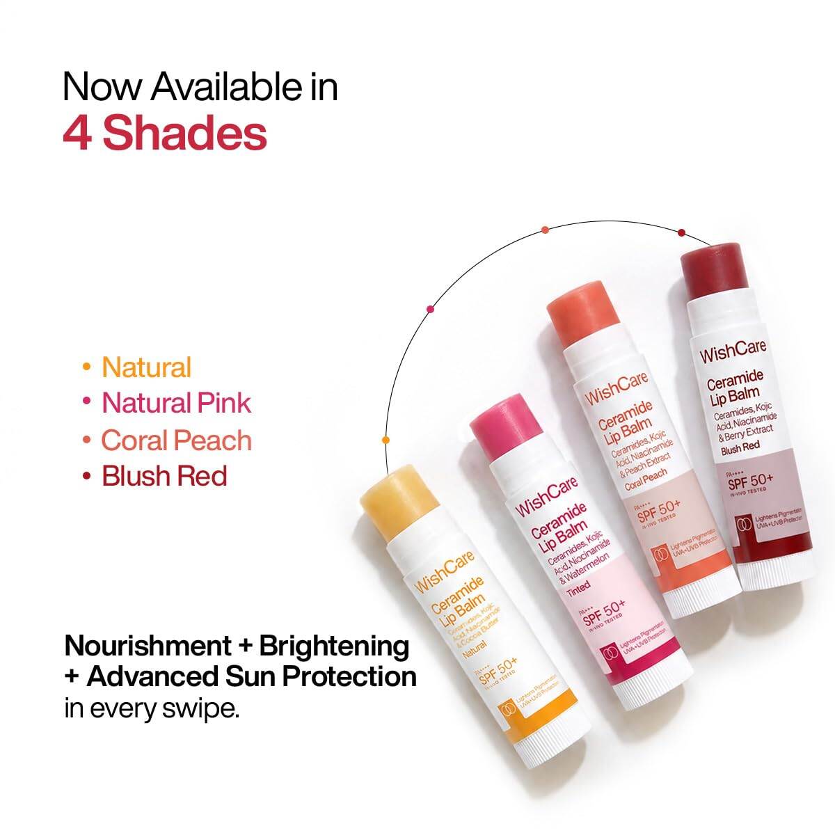 WishCare Coral Peach Ceramide Lip Balm SPF 50 PA++++ with Kojic Acid & Niacinamide 5g