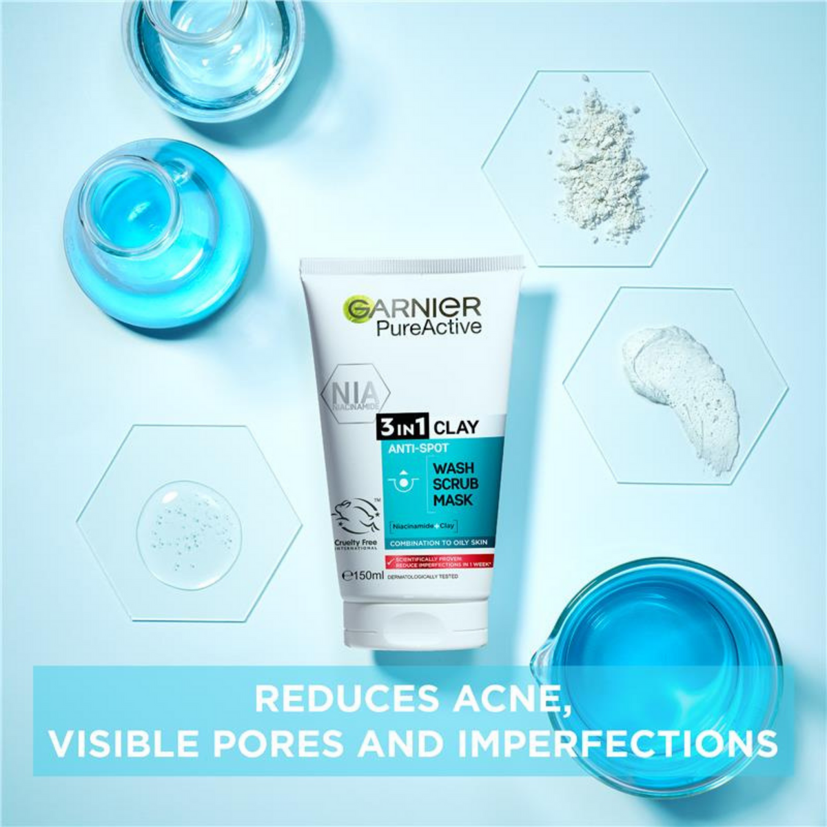 Garnier Pure Active 3 in 1 Wash Scrub Mask 150ml