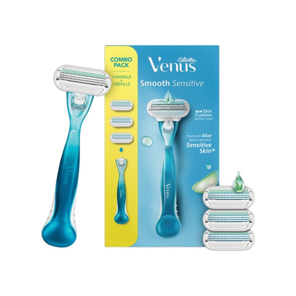 Gillette Venus Women Aloe Extract Smooth Sensitive Combo Pack - 1 Handle + 3 Refills Blades