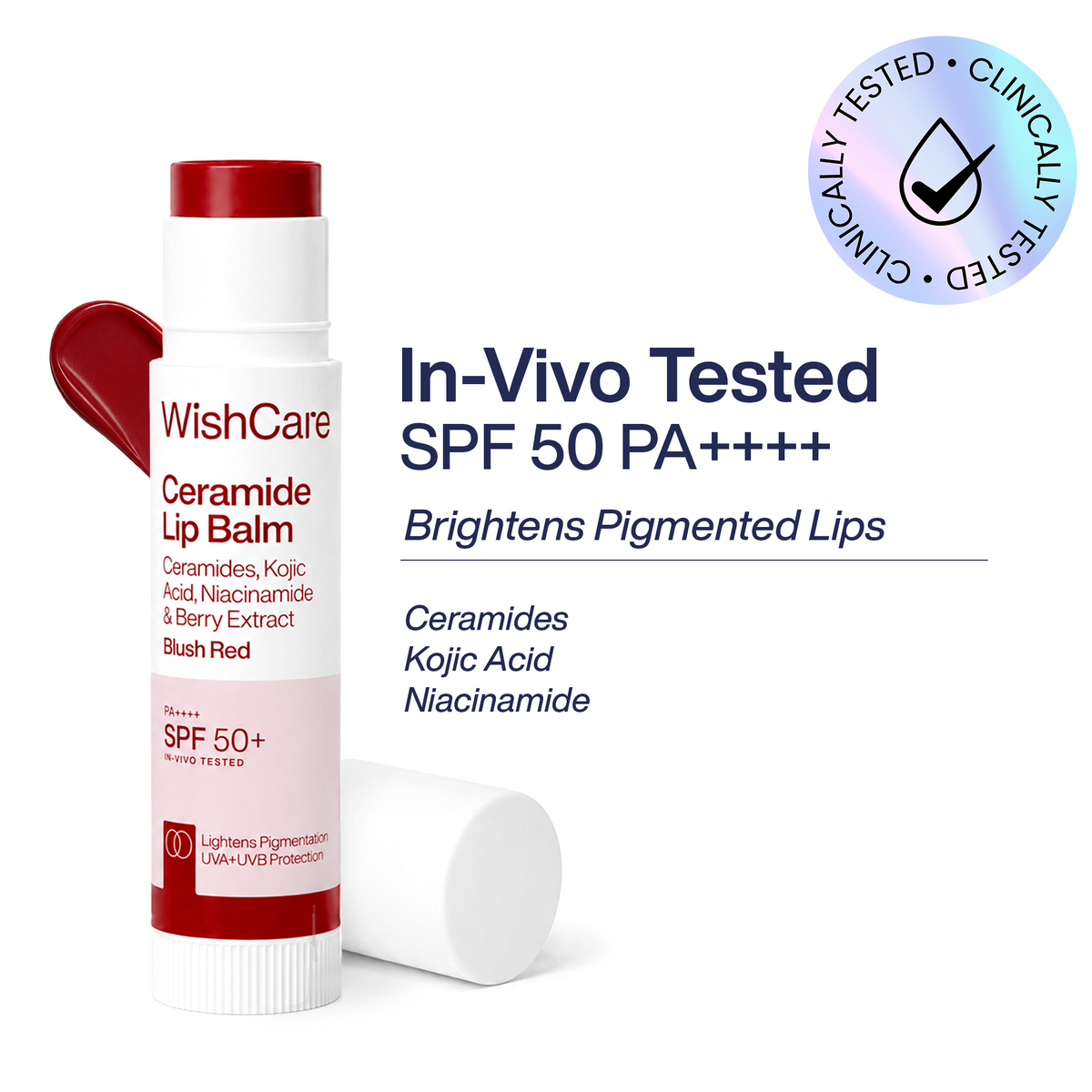 WishCare Ceramide Lip Balm with SPF 50 PA++++ (Blush Red)