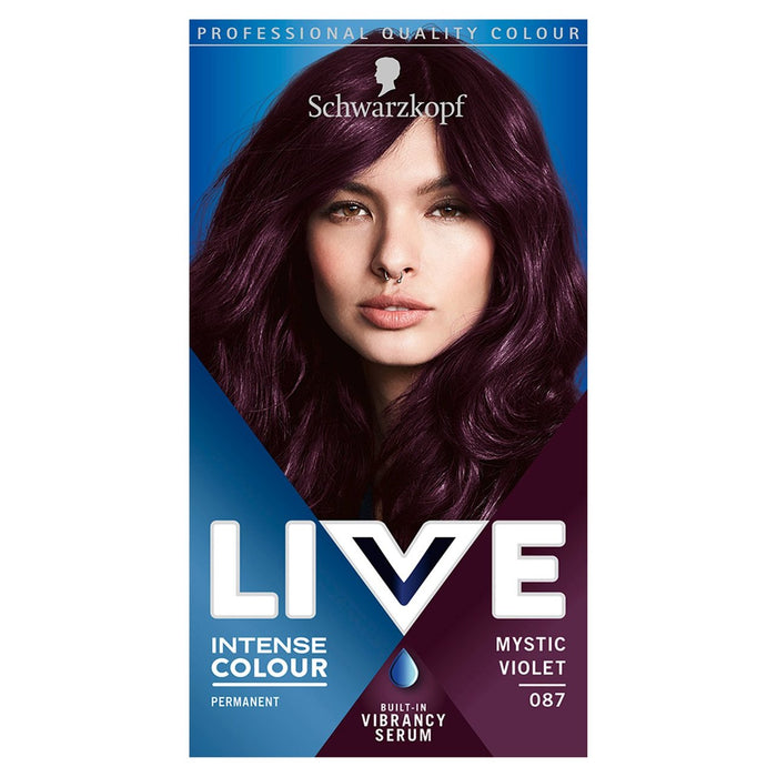 Schwarzkopf LIVE Intense Colour, Long Lasting Permanent Purple Hair Dye, With Built-In Vibrancy Serum, Up To 70% Grey Coverage, Mystic Violet 087
