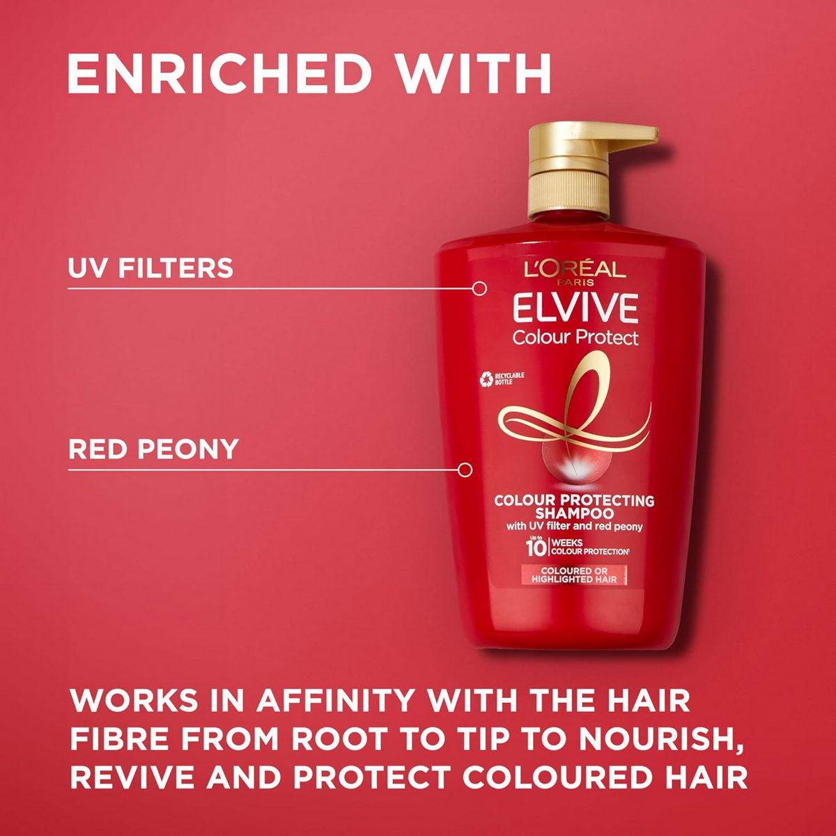 L'Oréal Paris Elvive Colour Protect Shampoo, for Coloured Hair, 1L