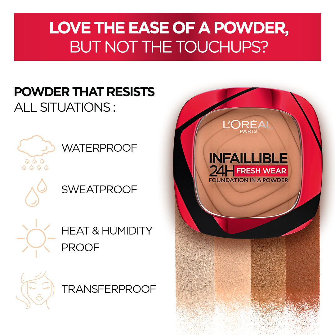 L'Oreal ParisInfallible 24H Fresh Wear Foundation in A Powder, 245 Golden Honey, 9gm