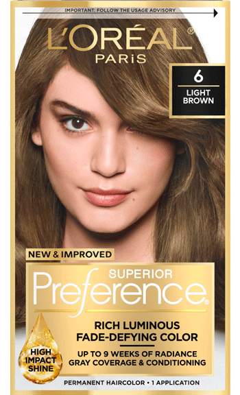 L'Oreal Paris Superior Preference Fade-Defying + Shine Permanent Hair Color, 6 Light Brown