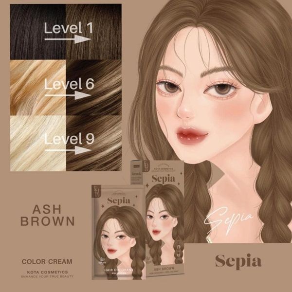 Kota Cosmetics Hair Color Cream Sepia 100+100ml - Ash Brown