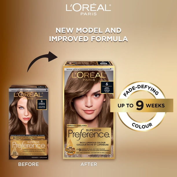 L'Oreal Paris Superior Preference Fade-Defying + Shine Permanent Hair Color, 6 Light Brown