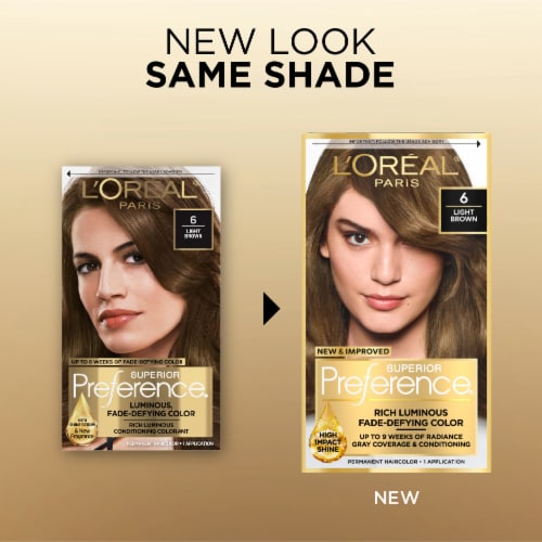 L'Oreal Paris Superior Preference Fade-Defying + Shine Permanent Hair Color, 6 Light Brown