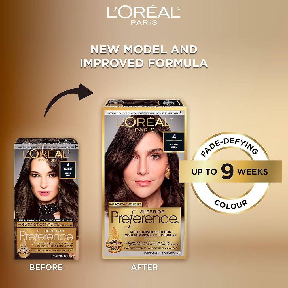 L'Oréal Paris Superior Preference Permanent Hair Color, 4 Dark Brown